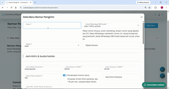 Atur nomor pengirim WhatsApp